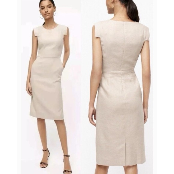 J.CREW Dresses & Skirts - NWT  J.CREW Resume Sheath Dress sz.0 Flax Beige Stretch‎ Linen Cap Sleeve L6602